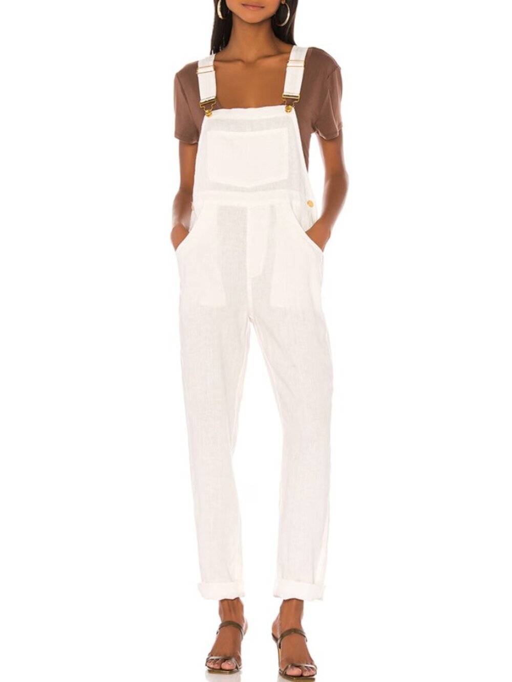 WeWoreWhat White Linen Utility Basic Overalls Size L